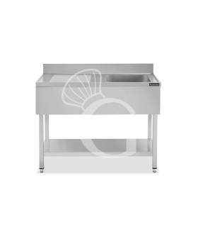 Spültisch, Edelstahl, 1 Becken, Abtropffläche links,Grundboden, Aufkantung, B 1100 mm x T 600 mm x H 950 mm