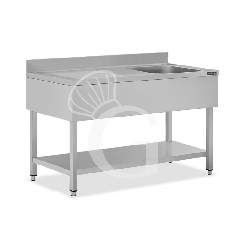 Edelstahl – Spültisch – 1 Becken – Ablage links – Grundboden – Aufkantung – B 1600 mm x T 700 mm x H 950 mm