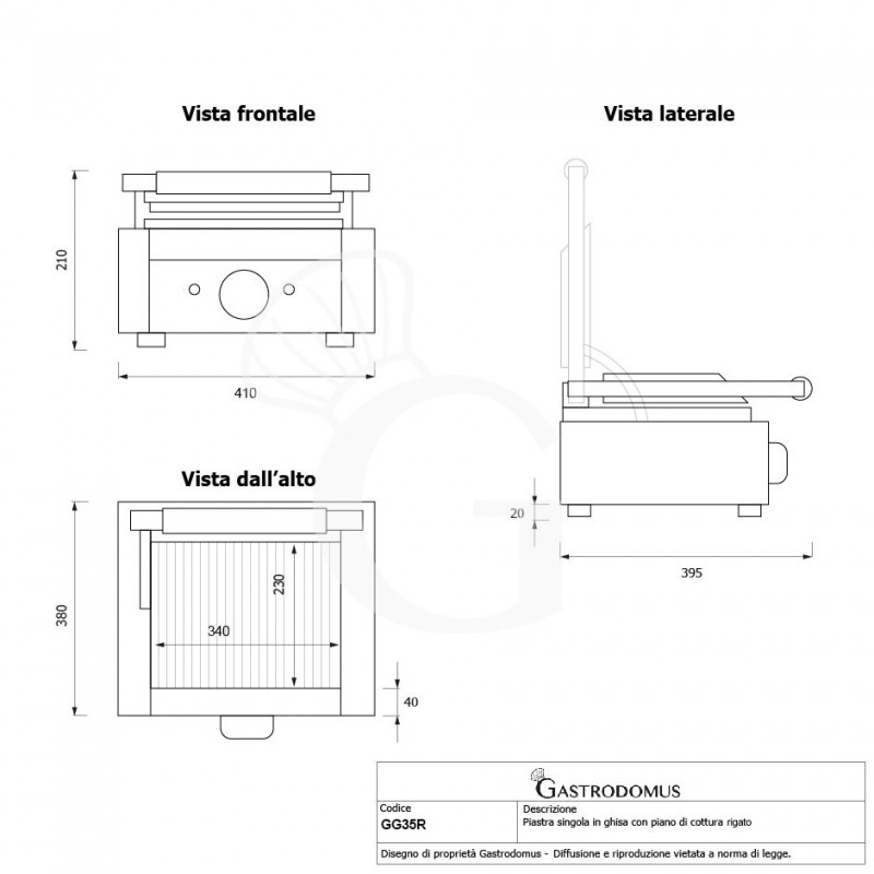 Kontaktgrill, gerillte Grillplatte aus Gusseisen, B 410 mm x T 380 mm x H 210/520 mm