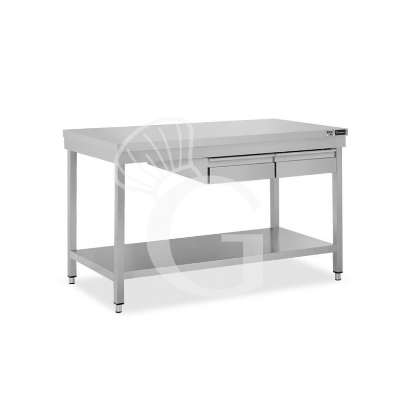 Edelstahltisch, Grundboden, 2 Schubladen, B 1300 mm X T 700 mm X H 865 mm
