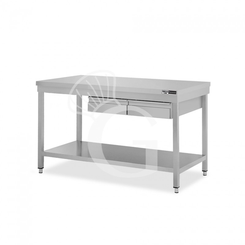 Edelstahltisch, Grundboden, 2 Schubladen, B 1300 mm X T 700 mm X H 865 mm
