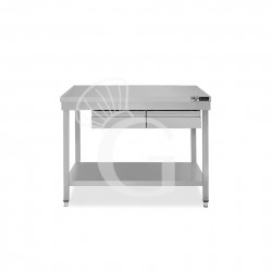 Edelstahltisch, Grundboden, 2 Schubladen, B 1000 mm X T 700 mm X H 865 mm
