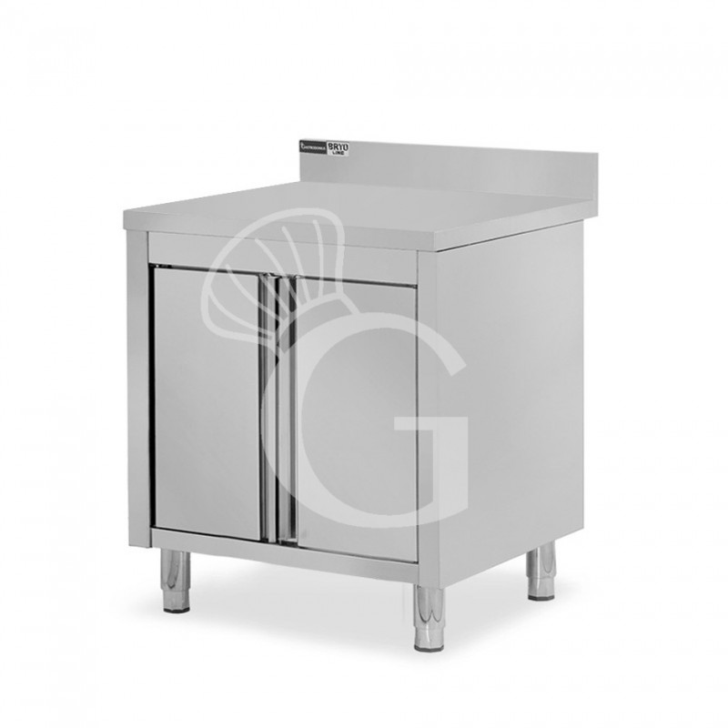 Schranktisch / Arbeitsschrank, Edelstahl, 1 Flügeltür, Aufkantung, B 800 mm x T 600 mm x H 950 mm