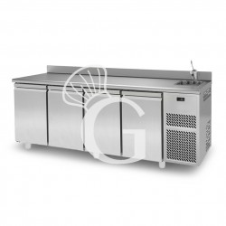 Kühltisch mit Spüle, 4 Türen, Aufkantung, Tiefe 700 mm, 0°C/+10°C