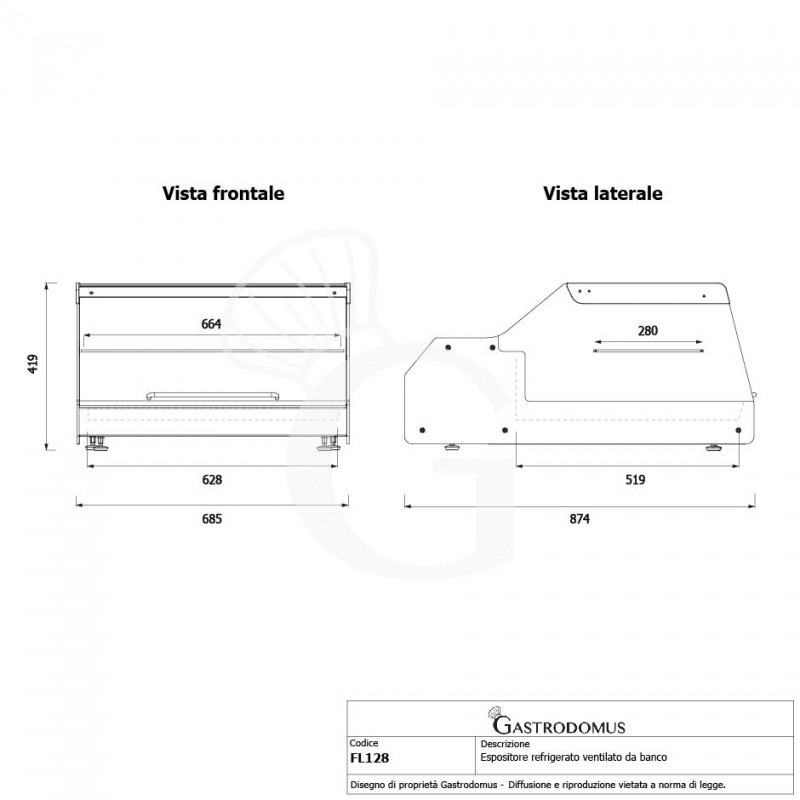 Tischkühlvitrine, Fassungsvermögen 128 L , Betriebstemperatur +2°C/ +12°C