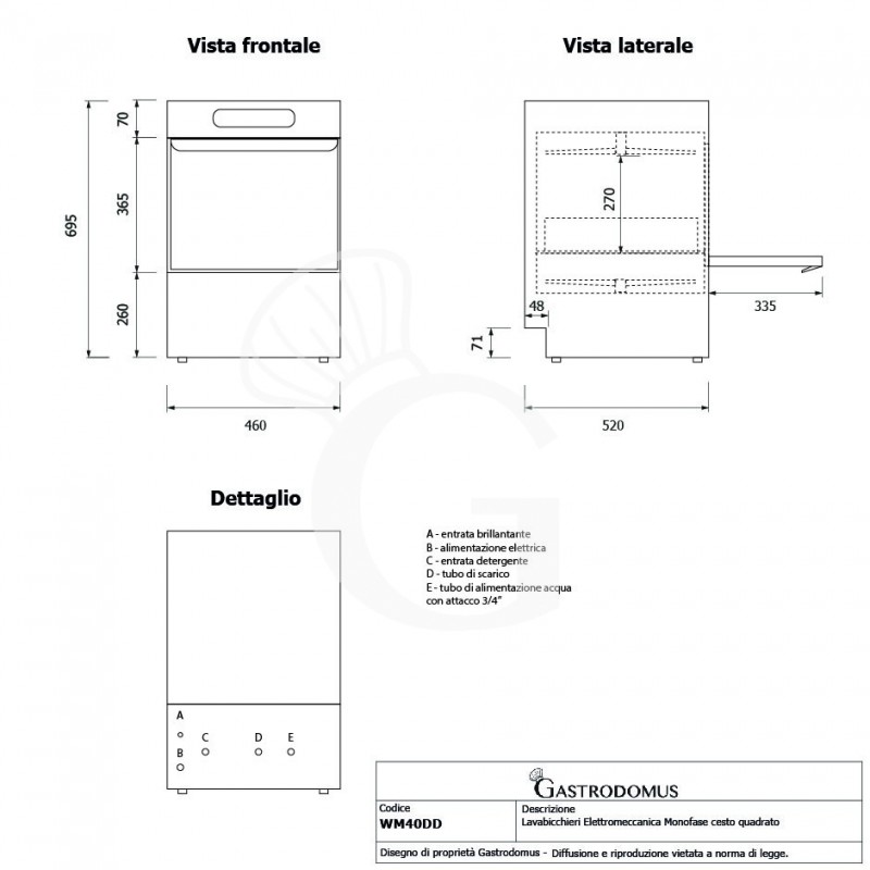 copy of Lavabicchieri elettromeccanica cesto 40x40cm altezza 29cm-dosatore brillantante e detergente installato