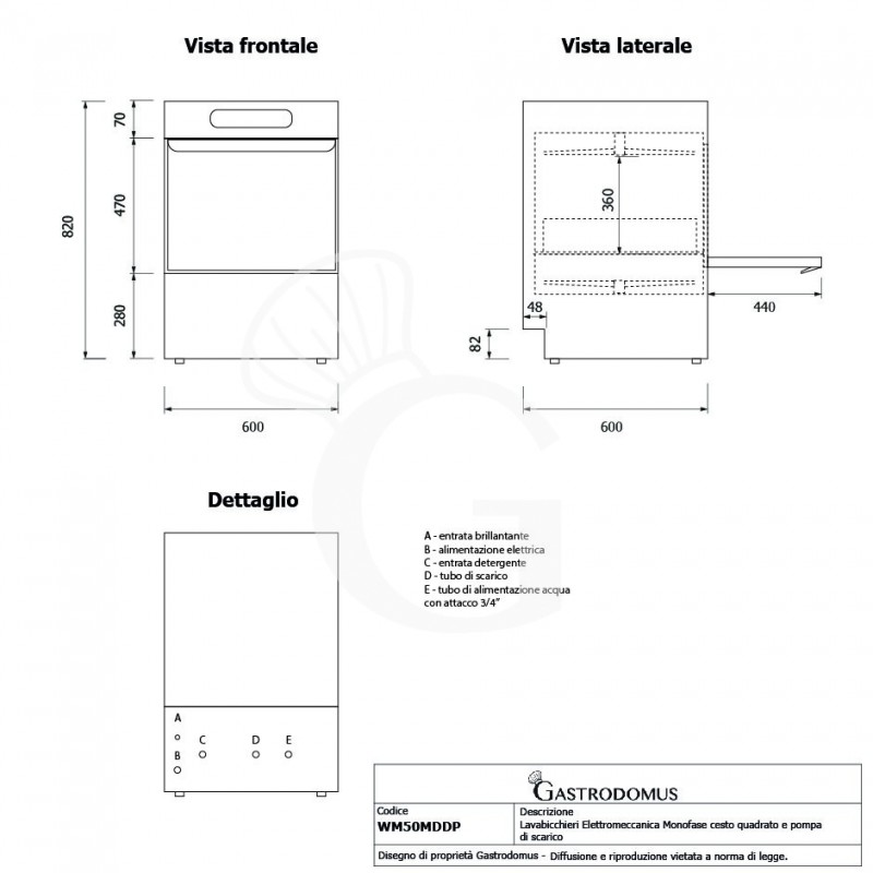 copy of Lavastoviglie elettromeccanica monofase cesto 50x50cm altezza 32cm- dosatore brillantante e detergente installato