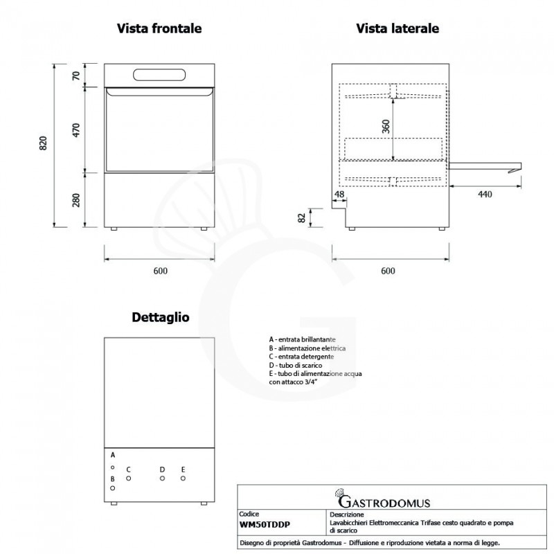 copy of Lavastoviglie elettromeccanica monofase cesto 50x50cm altezza 32cm- dosatore brillantante e detergente installato