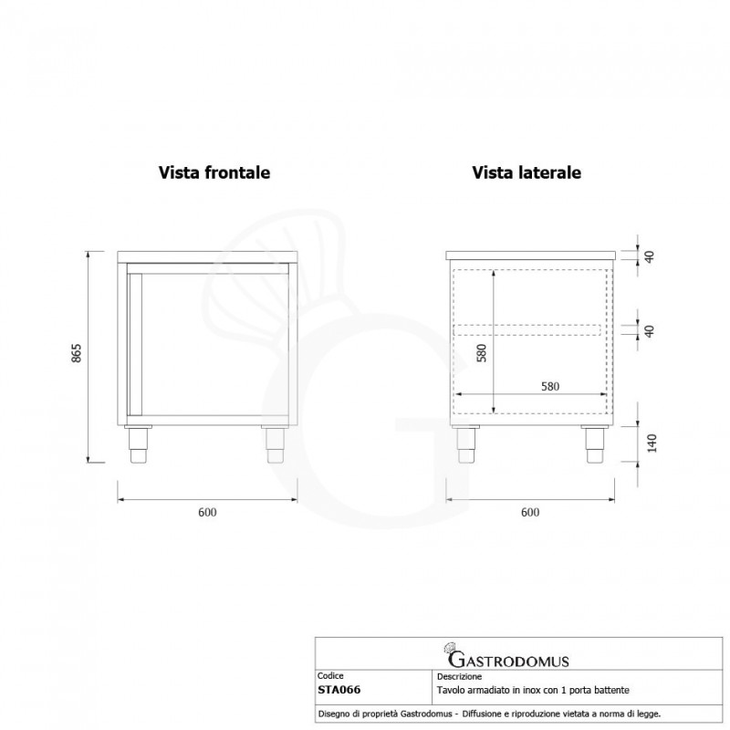 Schranktisch / Arbeitsschrank, Edelstahl, 1 Flügeltür, B 600 x T 600 x H 850