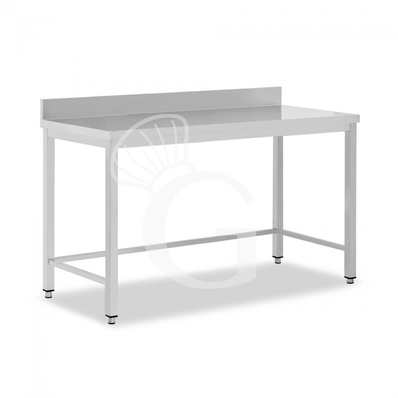 Tavolo semplice in acciaio inox con alzatina e misure L 1900 mm x P 600 mm x H 850 mm