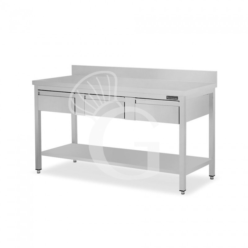 Edelstahltisch Grundboden Aufsatz 3 Schubladen B 1600 mm x T 700 mm x H 950 mm