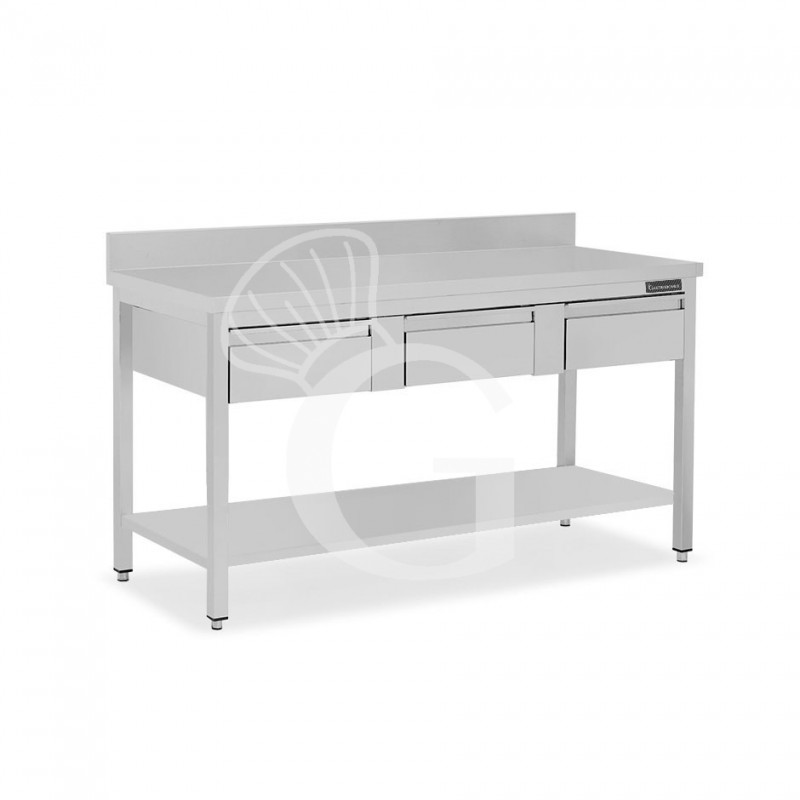 Edelstahltisch Grundboden Aufsatz 3 Schubladen B 1600 mm x T 700 mm x H 950 mm