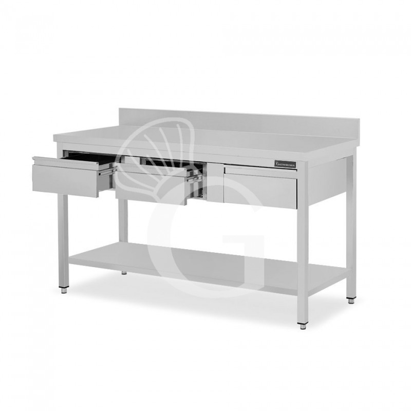 Edelstahltisch Grundboden Aufsatz 3 Schubladen B 1600 mm x T 700 mm x H 950 mm