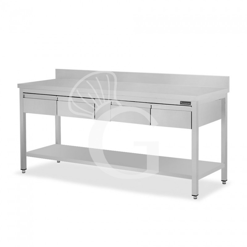 Edelstahltisch Grundboden Aufsatz 4 Schubladen B 1800 mm x T 700 mm x H 950 mm