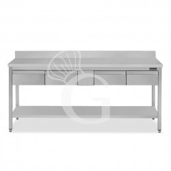 Edelstahltisch Grundboden Aufsatz 4 Schubladen B 1800 mm x T 700 mm x H 950 mm