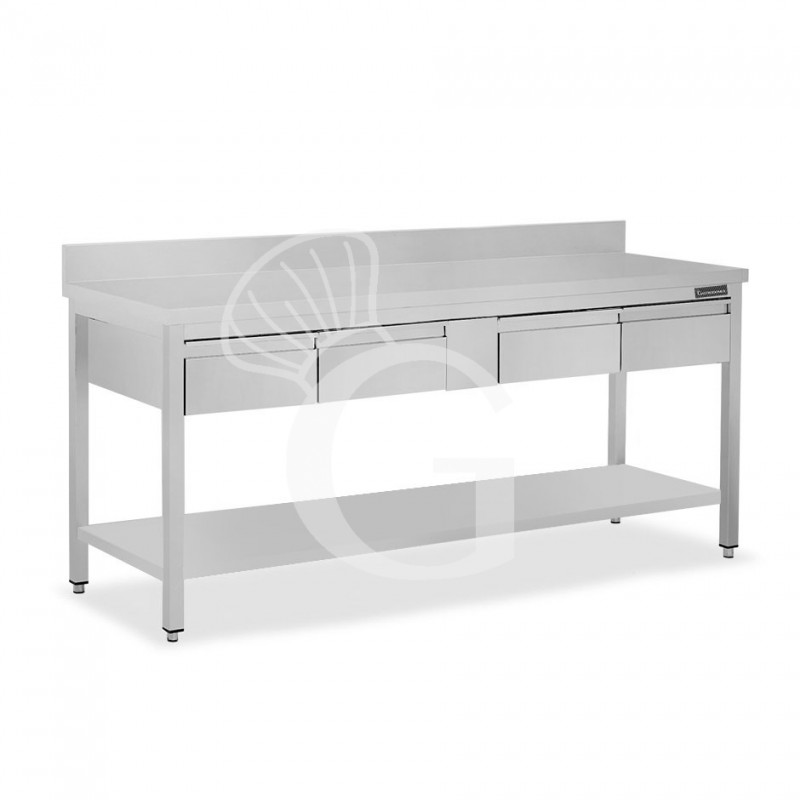 Edelstahltisch Grundboden Aufsatz 4 Schubladen B 1800 mm x T 700 mm x H 950 mm