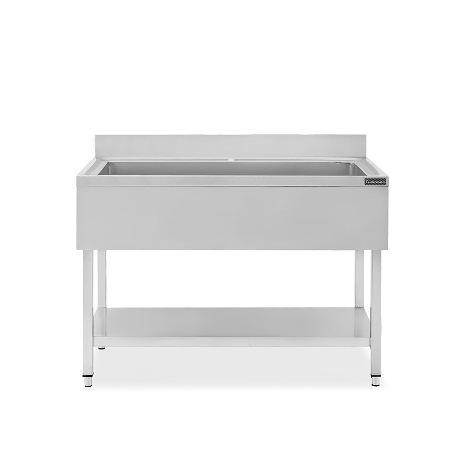 Topf - Spültisch, Edelstahl, 1 Becken, Grundboden, Aufkantung, B 1000 mm x T 600 mm x H 950 mm