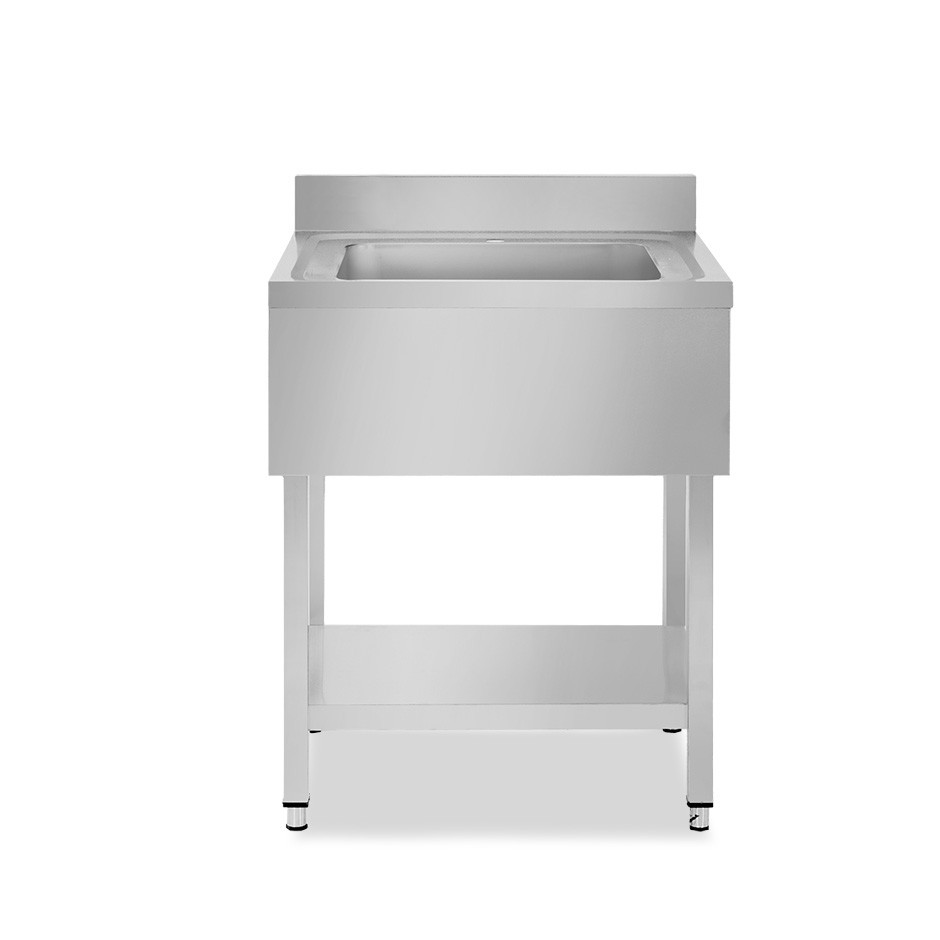 Lavello semplice in acciaio inox, 1 ripiano, alzatina, 1 vasca, L 700 x P 600 x H 850 mm
