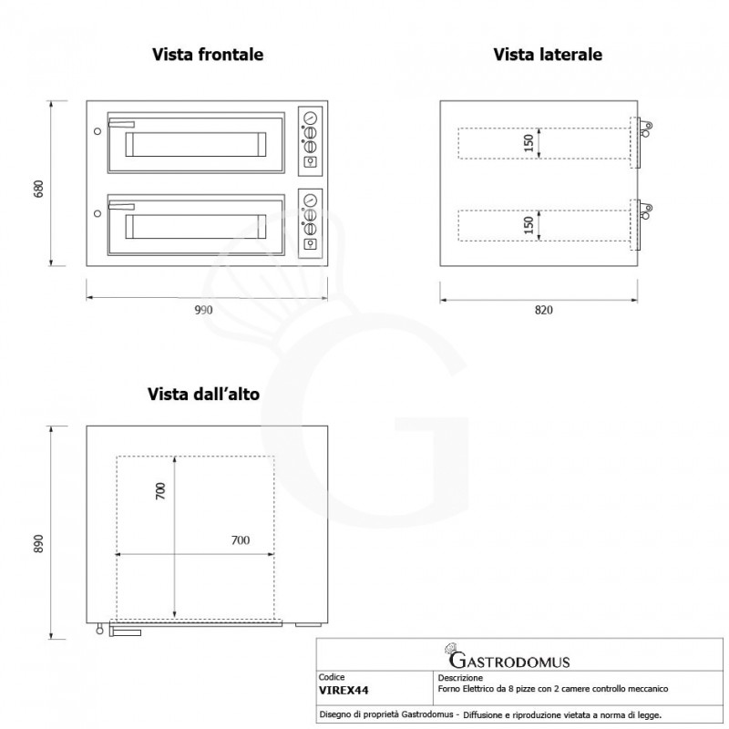 copy of Forno elettrico per 4 pizze diametro 32 cm - 1 camera - controllo meccanico