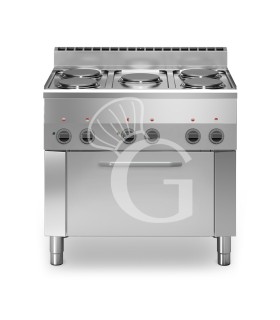 Professioneller Elektroherd mit 5 leistungsstarken Kochplatten und Elektrobackofen mit Umluft GN1/1, Tiefe 600 mm