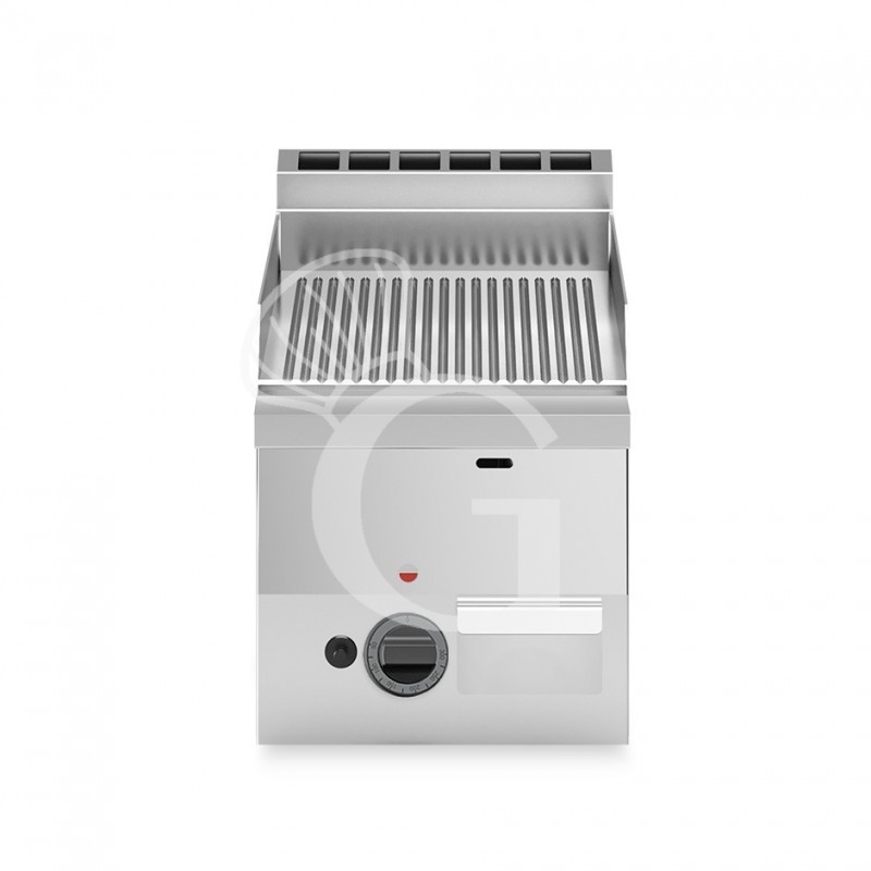Gas Bratplatte - Gerillt, verchromt (B 300 x T 600 x 280 mm), 1 Kochzonen, Tischgerät, 5200 W