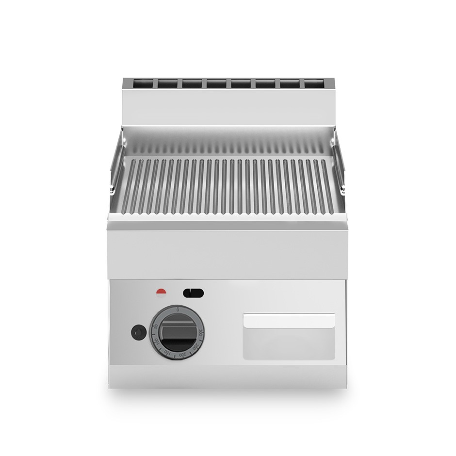 Gas Bratplatte - Gerillt, verchromt (B 400 x T 650 x 280 mm), 1 Kochzone, Tischgerät, 5700 W