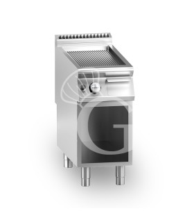 Gas Bratplatte gerillt, verchromt (B 400 x T 900 x 870 mm), offener Unterbau, 1 Kochzone, 10500 W