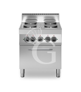 Professioneller Elektroherd mit 4 Kochplatten und Elektrobackofen mit Umluft GN1/1, Tiefe 700 mm