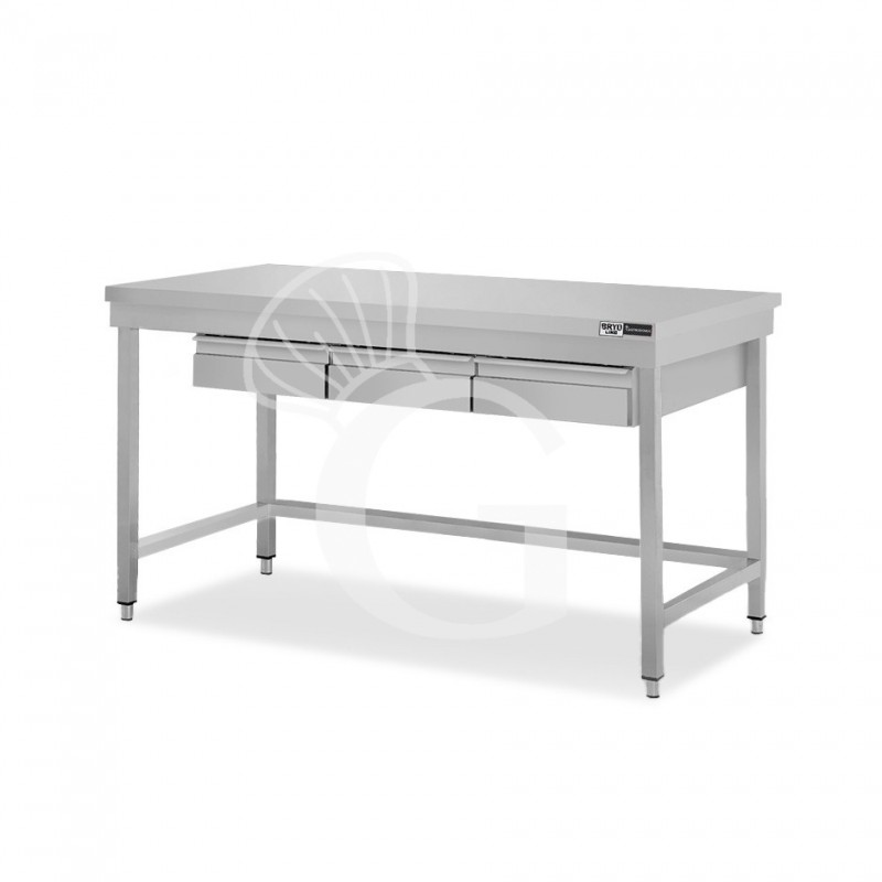 Edelstahltisch, 3 Schubladen, B 1500 mm X T 800 mm X H 865 mm