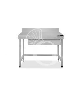 Edelstahltisch, 2 Schubladen, Aufkantung, B 1100 mm X T 800 mm X H 965 mm