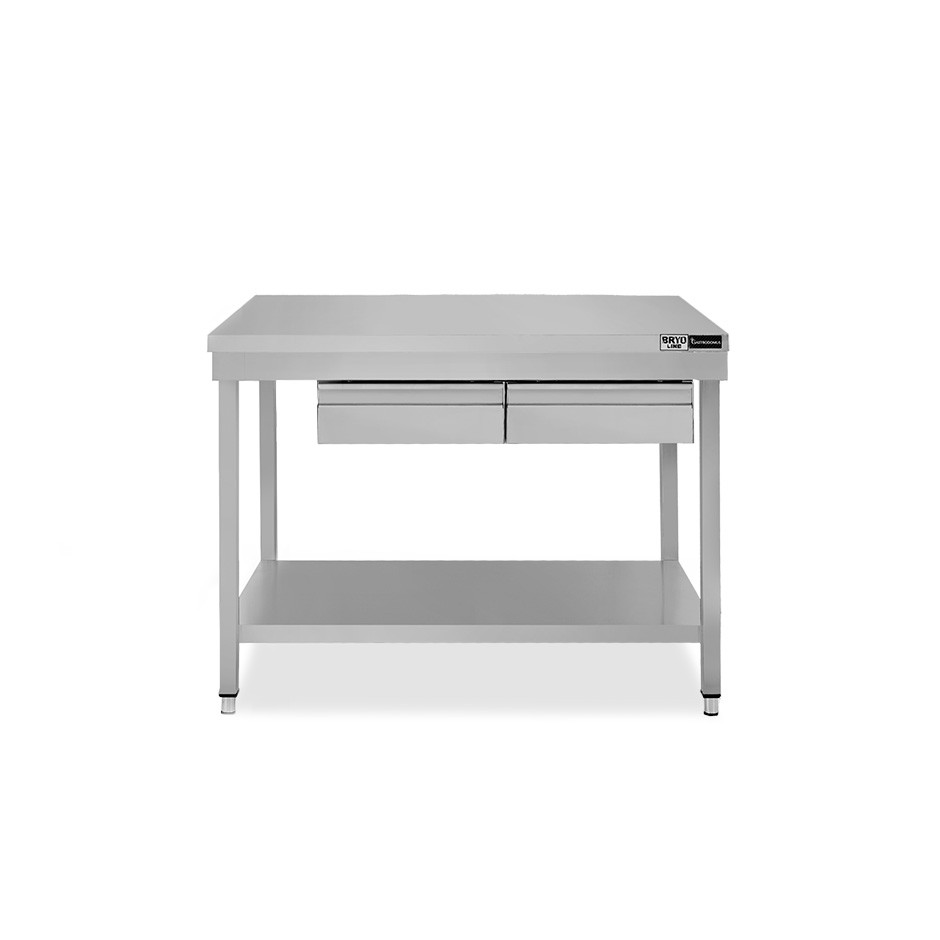 Edelstahltisch, Grundboden, 2 Schubladen, B 1100 mm X T 700 mm X H 865 mm