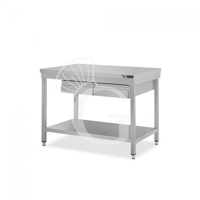 Edelstahltisch, Grundboden, 2 Schubladen, B 1000 mm X T 800 mm X H 865 mm