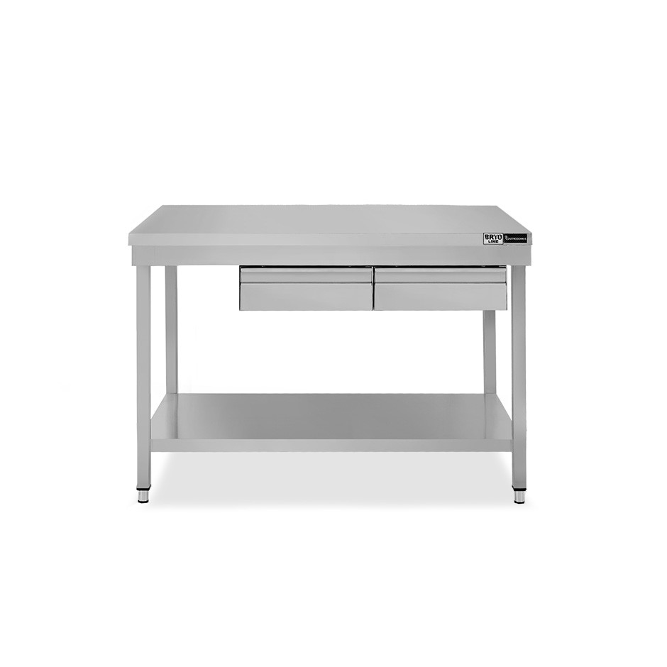 Edelstahltisch, Grundboden, 2 Schubladen, B 1200 mm X T 800 mm X H 865 mm