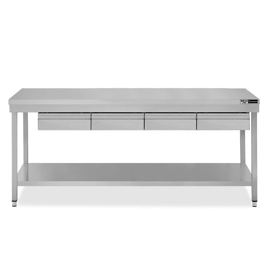 Edelstahltisch, Grundboden, 4 Schubladen, B 1800 mm X T 800 mm X H 865 mm