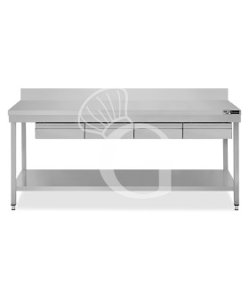 Edelstahltisch, Grundboden, Aufkantung, 4 Schubladen, B 1800 mm X T 800 mm X H 965 mm