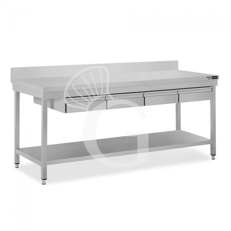 Edelstahltisch, Grundboden, Aufkantung, 4 Schubladen, B 1800 mm X T 800 mm X H 965 mm