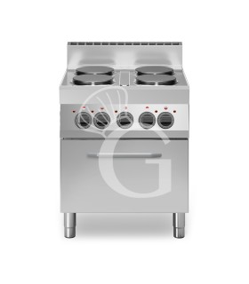 Professioneller Elektroherd mit 4 Kochplatten, Elektrobackofen mit Umluft GN1/1, Tiefe 650 mm