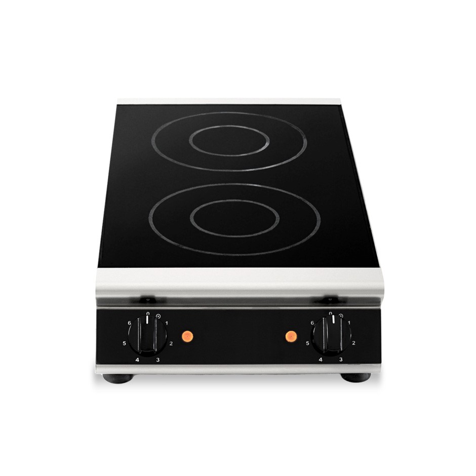 Professionelle Infrarot-Kochplatte aus Glaskeramik mit 2 Kochzonen, Tischgerät, B 360 mm x T 670 mm x H 120 mm