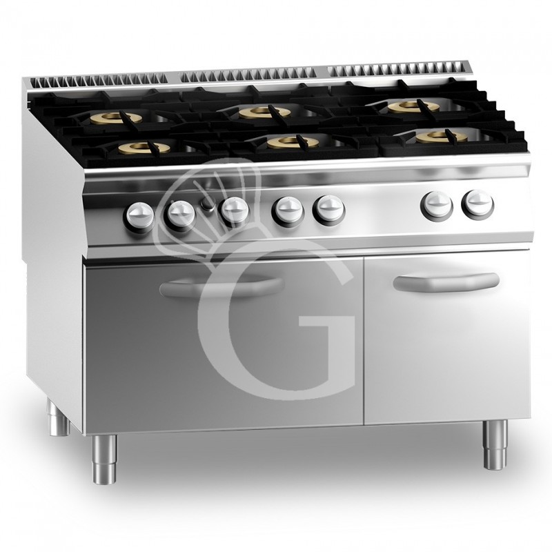 Professioneller Gasherd mit 6 Brenner und Gasbackofen, Tiefe 900mm