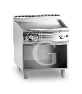 Gas Bratplatte glatt, verchromt (B 800 x T 900 x 870 mm), offener Unterbau, 2 Kochzonen, 14000 W