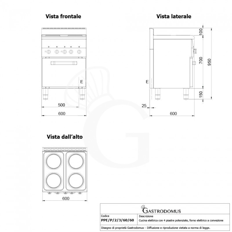 Cucina elettrica a 4 piastre potenziata - forno elettrico a convezione GN 2/3