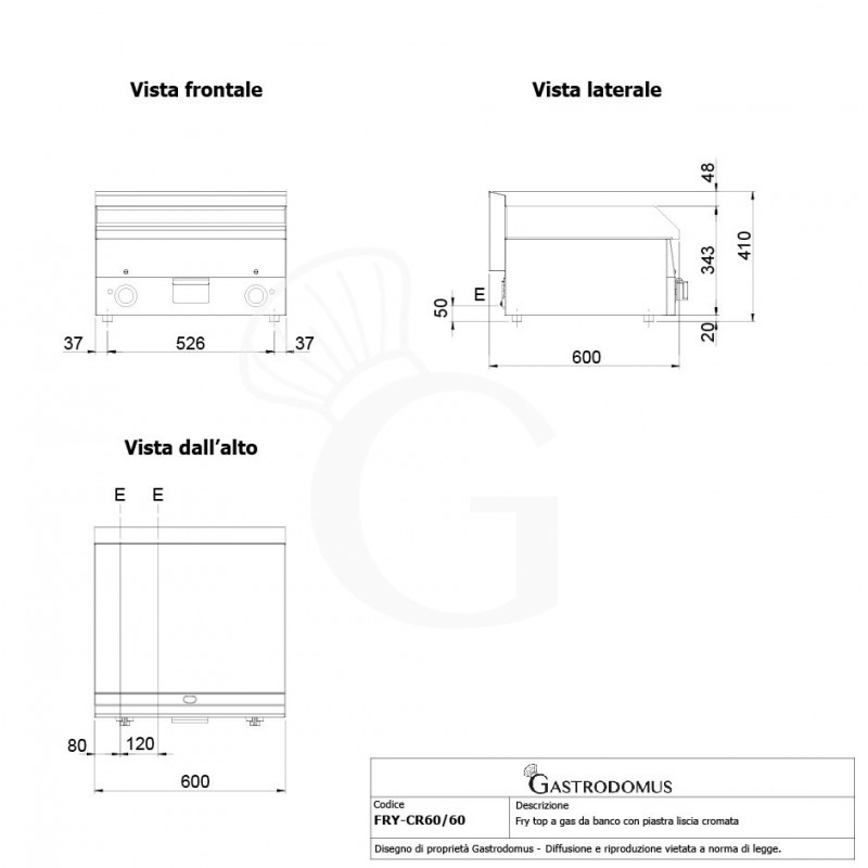 Gas Bratplatte - Glatt, verchromt (B 600 x T 600 x 280 mm), 2 Kochzonen, Tischgerät, 10400 W