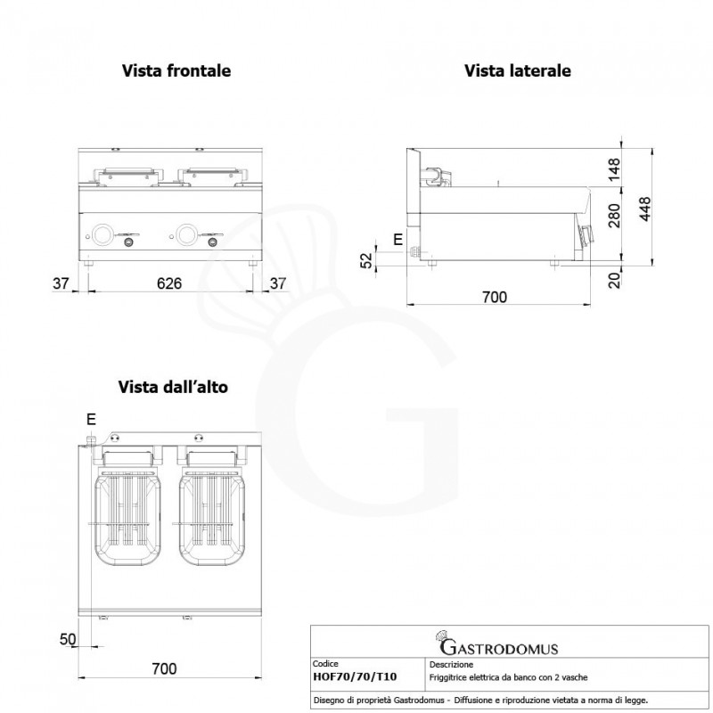 Friggitrice elettrica da banco - 2 vasche - capacità 10 LT + 10 LT