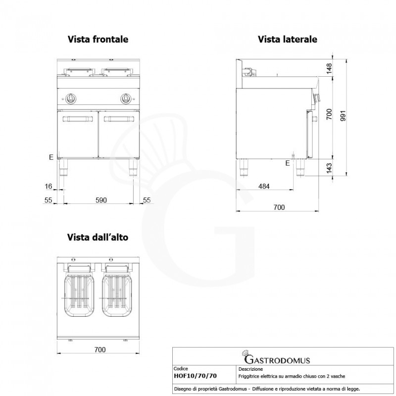 Profi Elektro-Fritteuse mit 2 Becken (2 x 10 Liter) und Schrank, Standgerät, Leistung 15 kW – dreiphasig