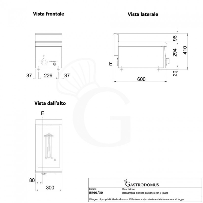 Elektro-Bain-Marie (300 x 600 x 280 mm), Tischgerät, für GN-Behälter (max. H 150 mm)