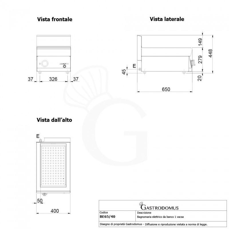 Elektro-Bain-Marie (400 x 650 x 280 mm), Tischgerät, für GN-Behälter (max. H 150 mm)