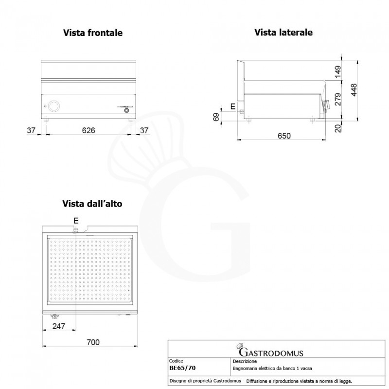 Elektro-Bain-Marie (700 x 650 x 280 mm), Tischgerät, für GN-Behälter (H 150 mm)