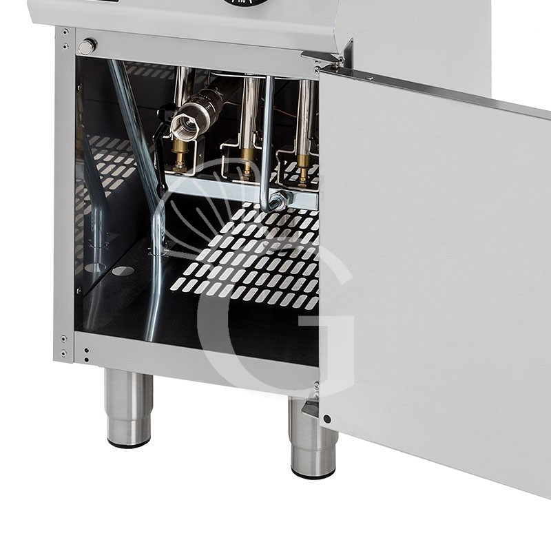 Profi Gas-Fritteuse mit 1 Becken (22 Liter) und Schrank, Standgerät, 20 kW