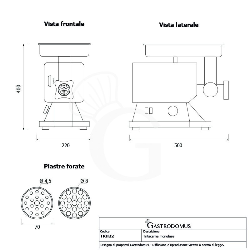 copy of Tritacarne monofase in inox 160 kg/H