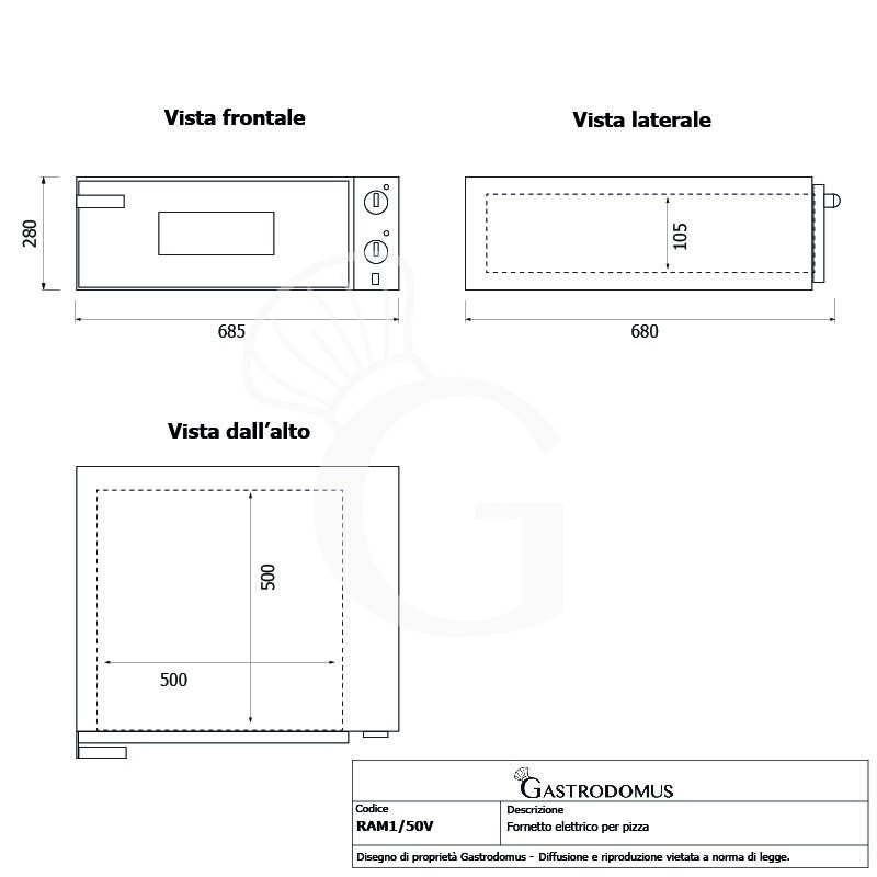 copy of Forno elettrico per 1 teglia 60x40 o 2 pizze 40 cm - 1 camera - controllo meccanico